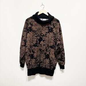 Vintage metallic cowl turtle neck knit sweater Top Notch Plus Size 2x